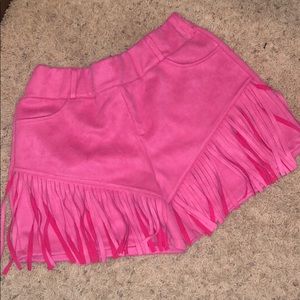 Crazy Train hot pink suede fringe shorts
